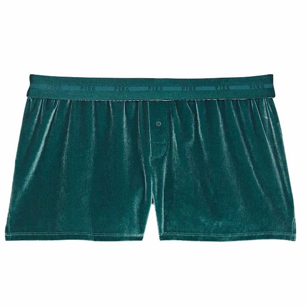 Victoria's Secret PINK Rhinestone Green Velvet Velour Boxer Shorts Size S - Picture 3 of 13